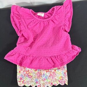 Cat & Jack Girls Pink Top and Crown Ivy Floral Shorts Matching Set